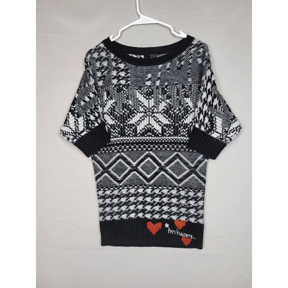 DESIGUAL Short Dolman Sleeve Black & White Sweater Womens Small Mixed Pattern